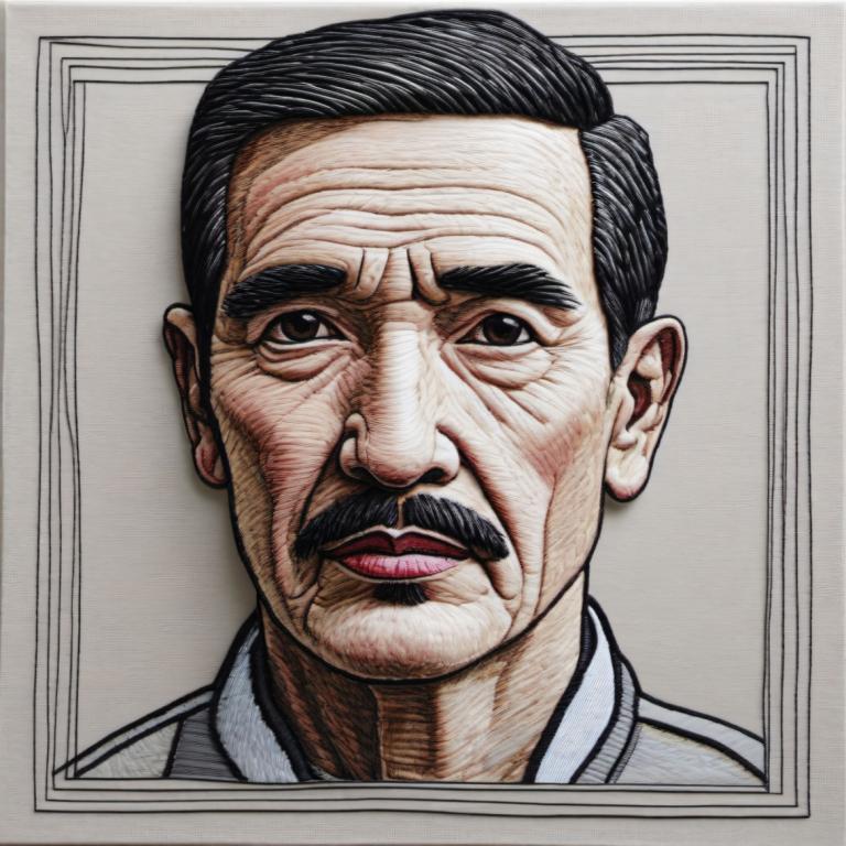 Embroidery Art,Embroidery Art, People, man, 1boy, male focus, solo, black hair, mustache, facial hair