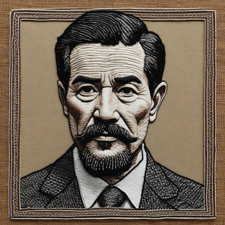 Embroidery Art,Embroidery Art, People, man, 1boy, male focus, solo, facial hair, necktie, mustache