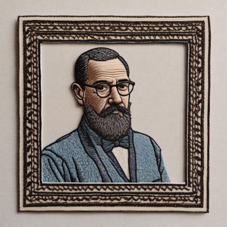 Embroidery Art,Embroidery Art, People, man, 1boy, male focus, glasses, solo, facial hair, black hair, beard