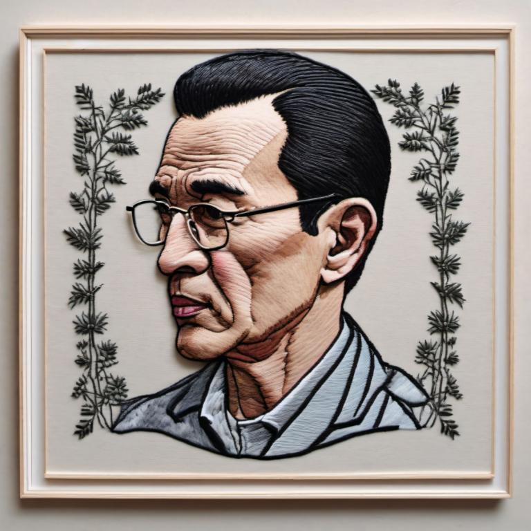 Embroidery Art,Embroidery Art, People, man, 1boy, male focus, glasses, solo, black hair, portrait