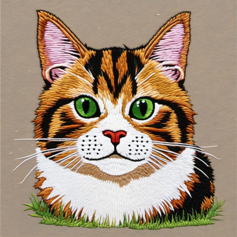 Embroidery Art,Embroidery Art, Animal, cat, no humans, animal focus, cat, green eyes, looking at viewer