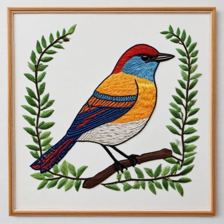 Embroidery Art,Embroidery Art, Animal, bird, no humans, bird, animal focus, traditional media