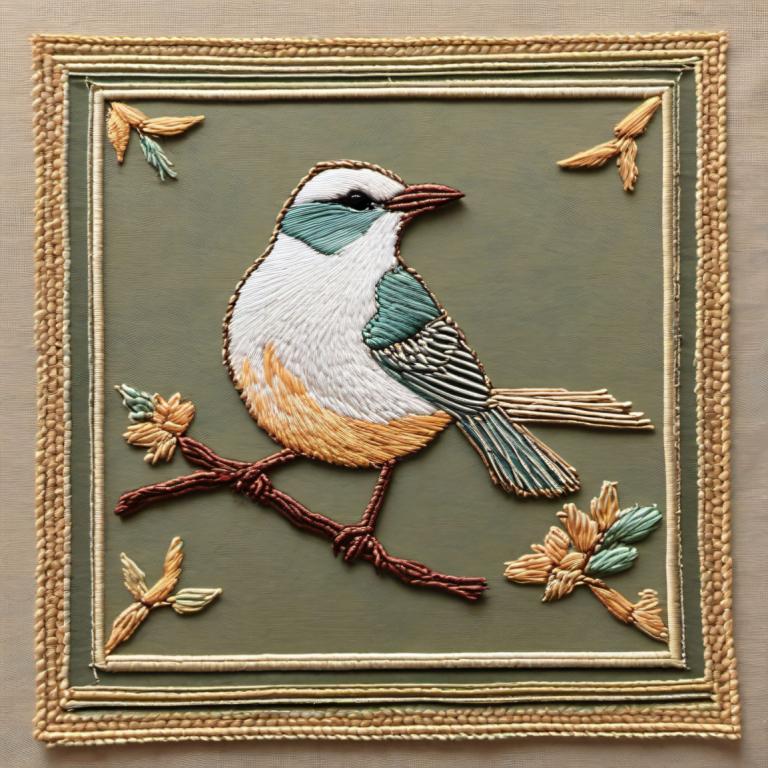 Embroidery Art,Embroidery Art, Animal, bird, no humans, animal focus, bird, animal, photo (object), striped