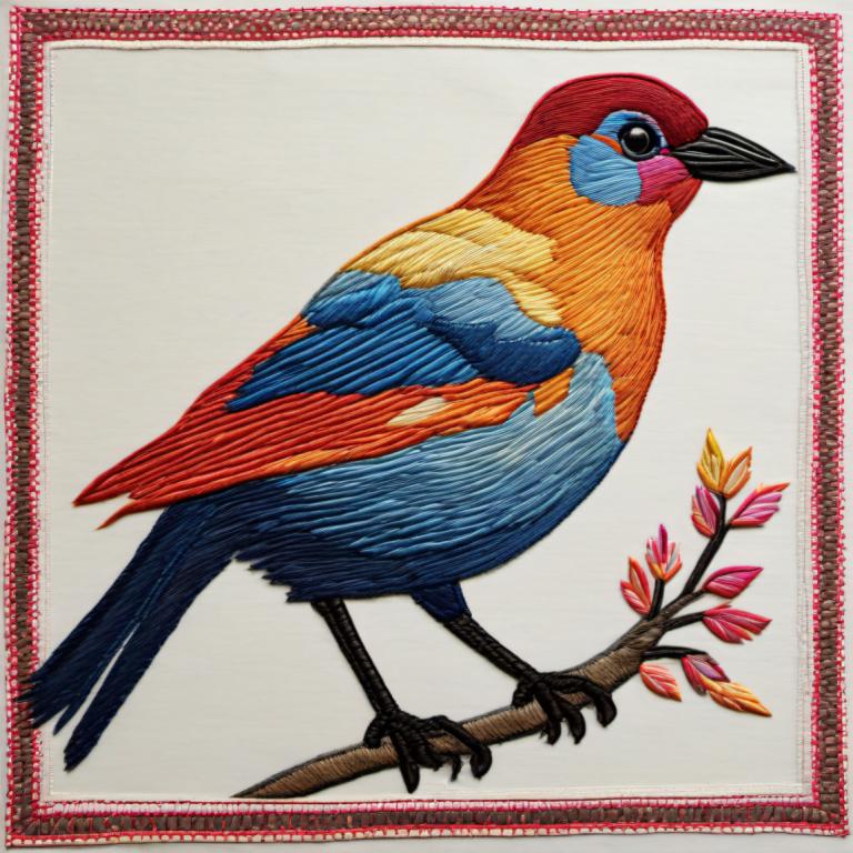 Embroidery Art,Embroidery Art, Animal, bird, no humans, bird, border, animal focus, traditional media, framed