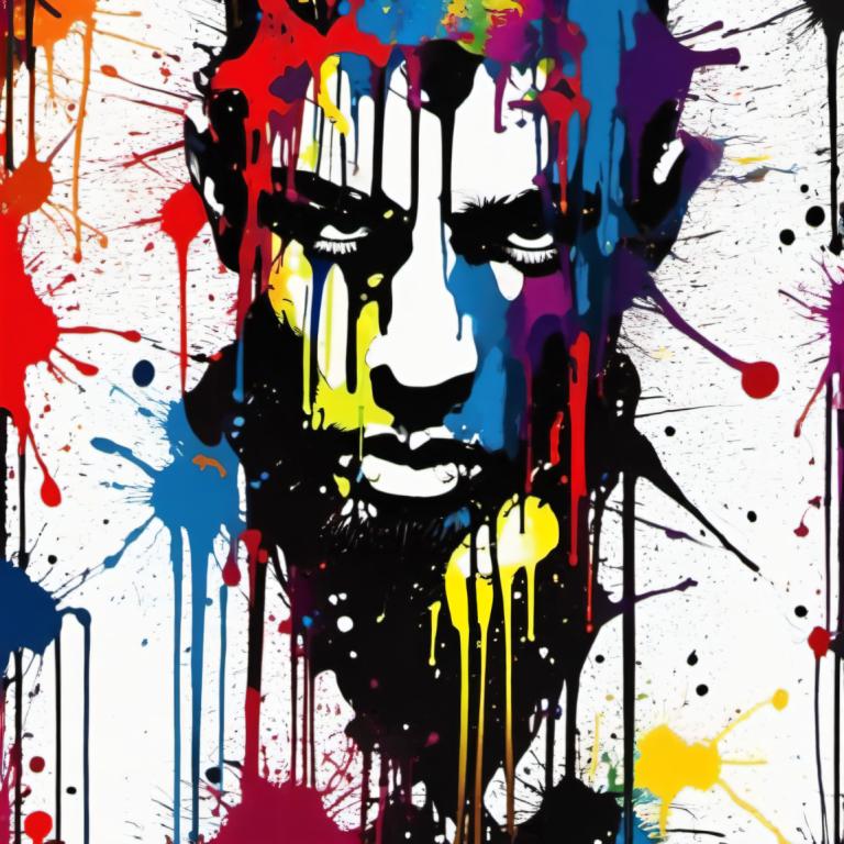 Spray Painting,Spray Painting, People, man, solo, abstract, paint splatter, male focus, upside-down, colorful