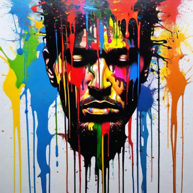 Spray Painting,Spray Painting, People, man, paint splatter, solo, abstract, colorful, male focus, 1boy, paint