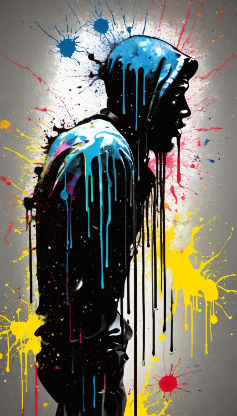 Spray Painting,Spray Painting, People, man, paint splatter, splatter, solo, from side, paint, abstract