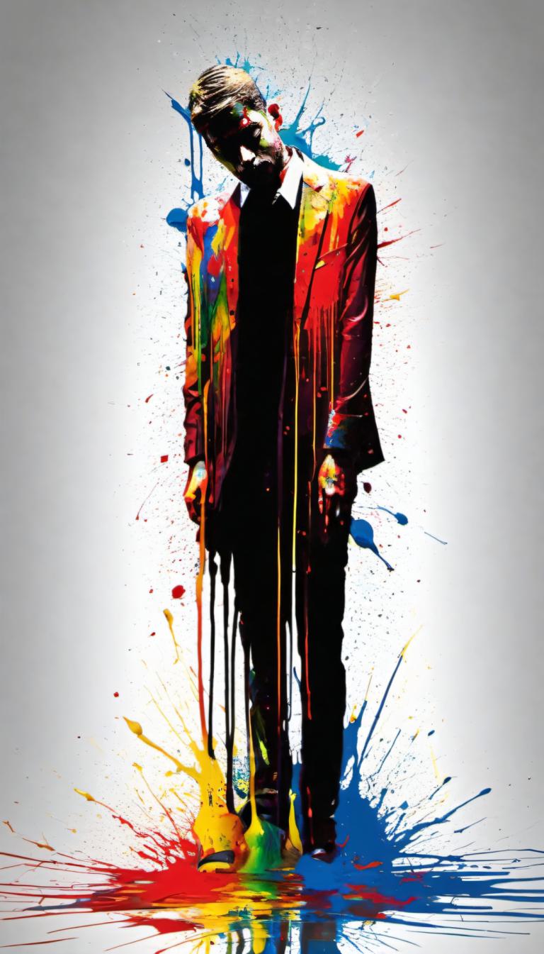 Spray Painting,Spray Painting, People, man, 1boy, solo, male focus, paint splatter, formal, suit, jacket