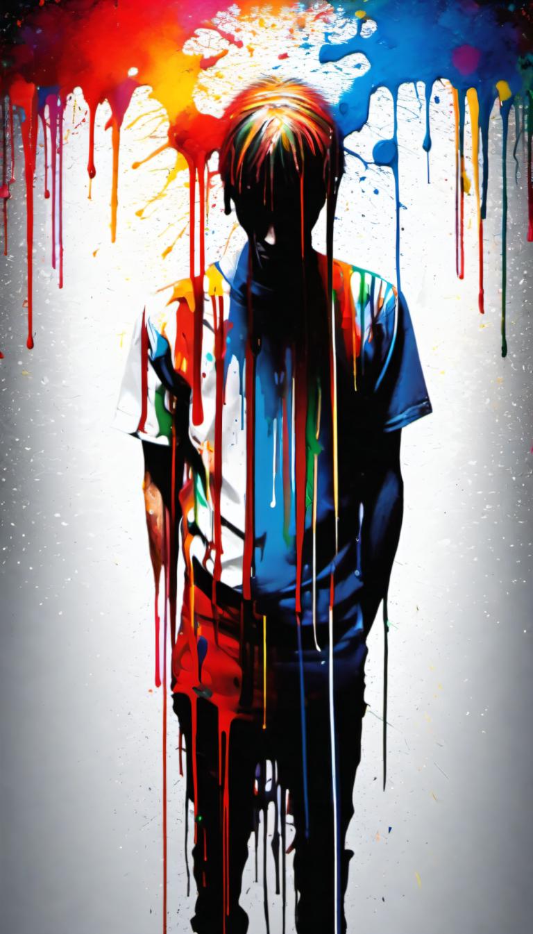 Spray Painting,Spray Painting, People, man, 1boy, solo, paint splatter, male focus, shirt, colorful, paint