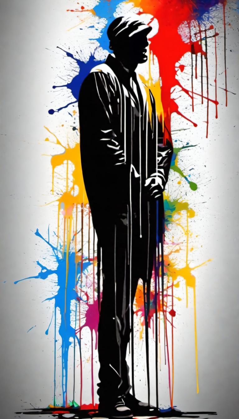 Spray Painting,Spray Painting, People, man, 1boy, solo, male focus, paint splatter, formal, suit, necktie