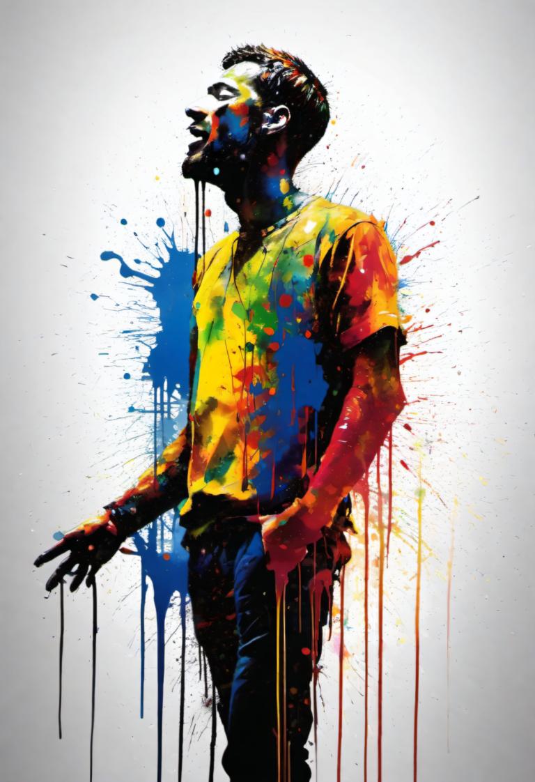 Spray Painting,Spray Painting, People, man, solo, 1boy, paint splatter, male focus, shirt, paint