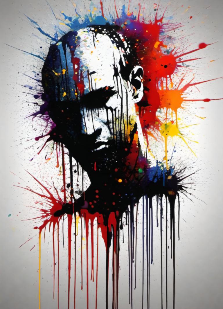 Spray Painting,Spray Painting, People, man, abstract, solo, paint splatter, male focus, colorful, splatter