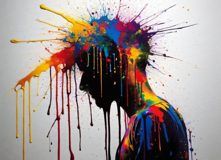 Spray Painting,Spray Painting, People, man, solo, paint splatter, abstract, colorful, paint, from side