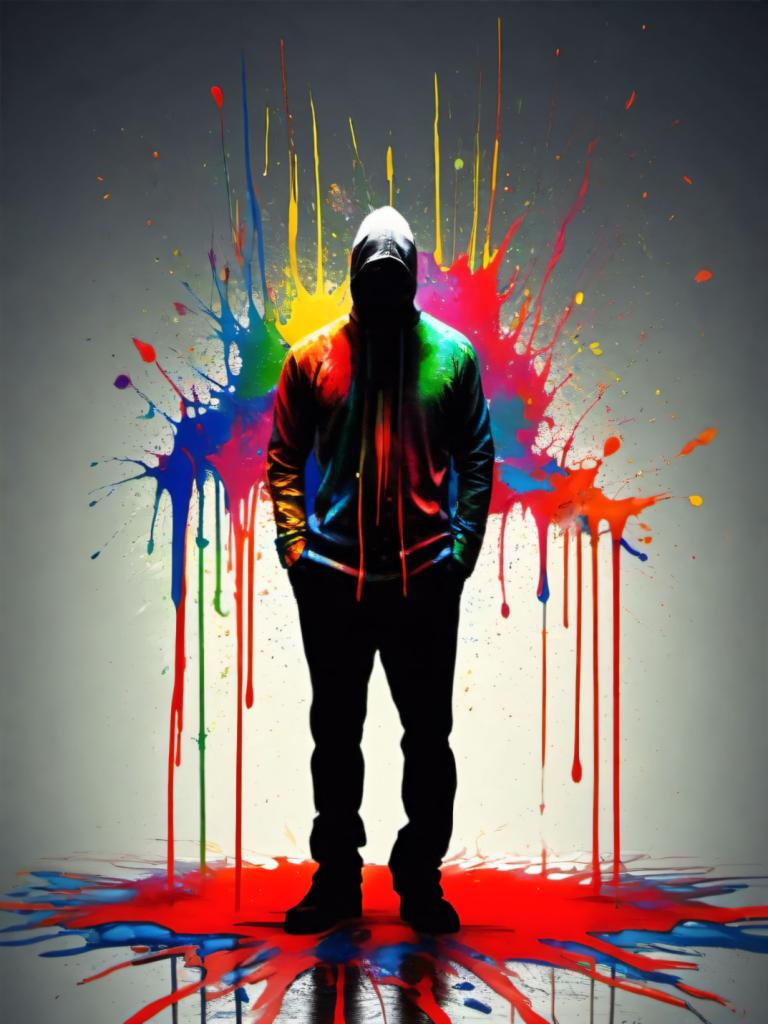 Spray Painting,Spray Painting, People, man, 1boy, paint splatter, solo, male focus, splatter, standing, paint