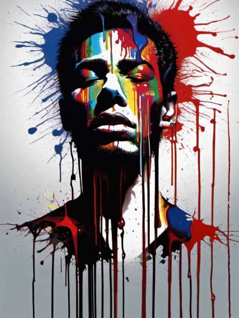 Spray Painting,Spray Painting, People, man, abstract, solo, colorful, paint splatter, blood, male focus, 1boy