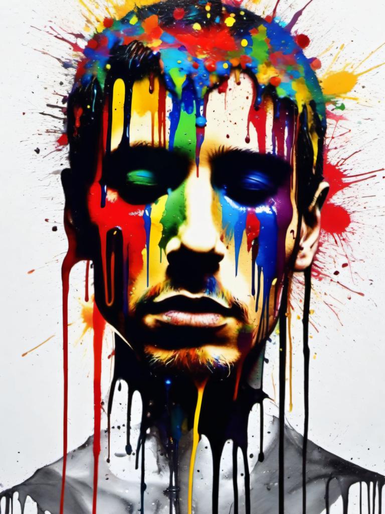 Spray Painting,Spray Painting, People, man, paint splatter, 1boy, solo, male focus, shirt, paint, white shirt