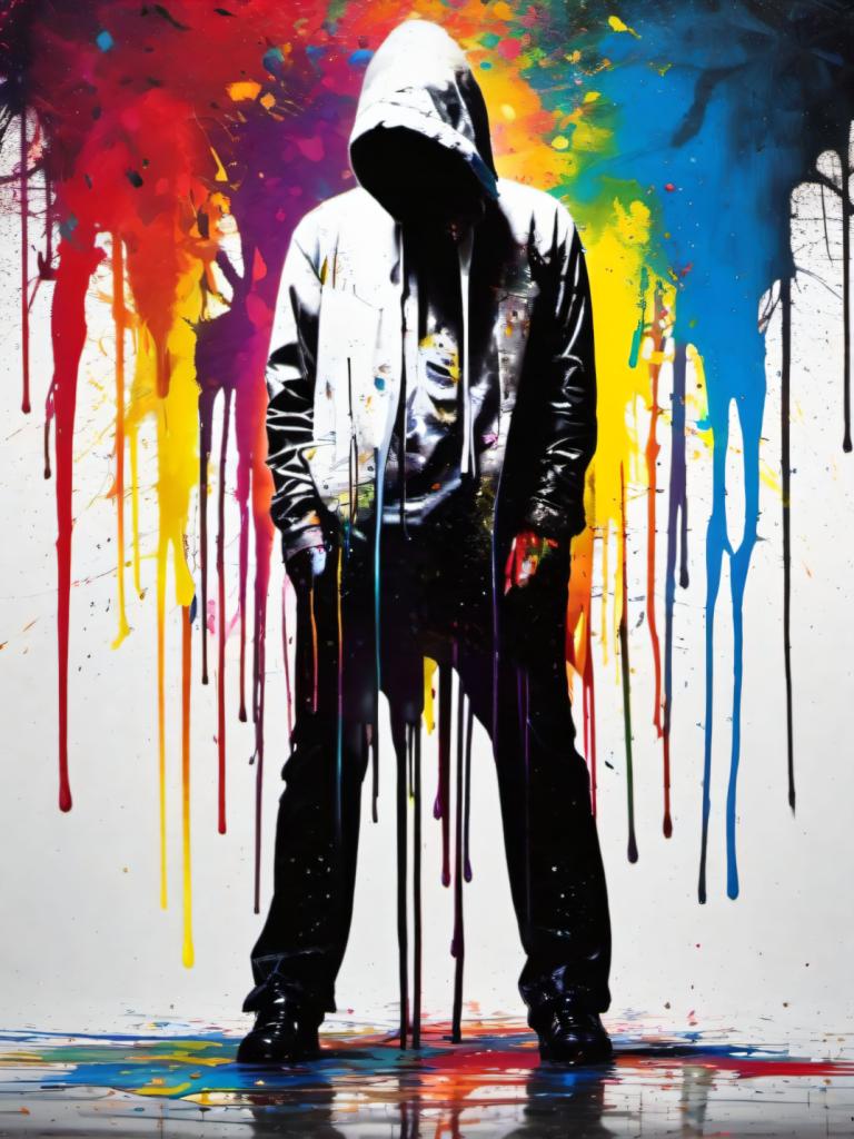 Spray Painting,Spray Painting, People, man, paint splatter, hood, 1boy, male focus, solo, paint, hood up