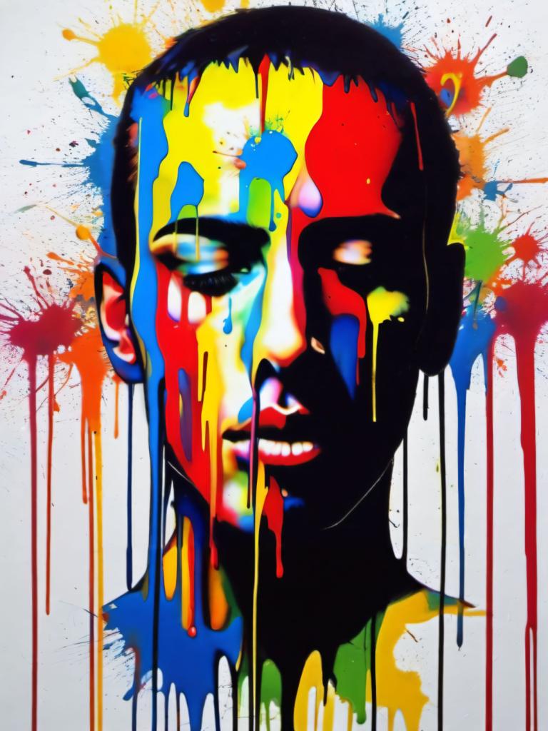 Spray Painting,Spray Painting, People, man, paint splatter, solo, paint, male focus, abstract, colorful, 1boy