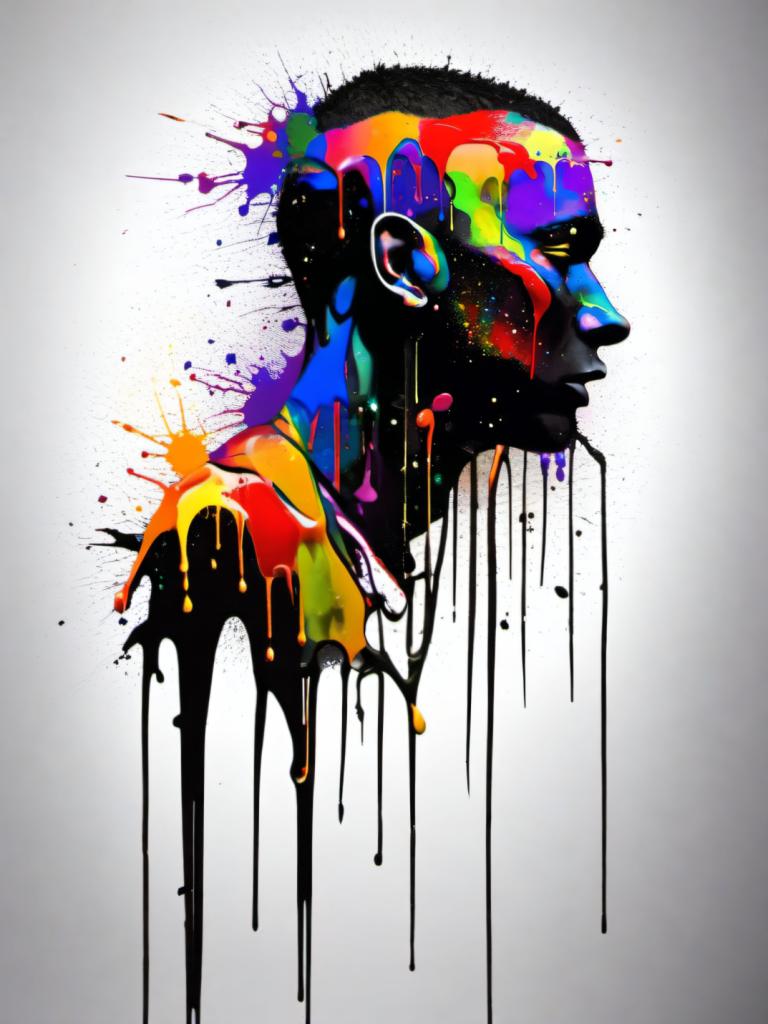 Spray Painting,Spray Painting, People, man, abstract, colorful, solo, paint splatter, profile, paint