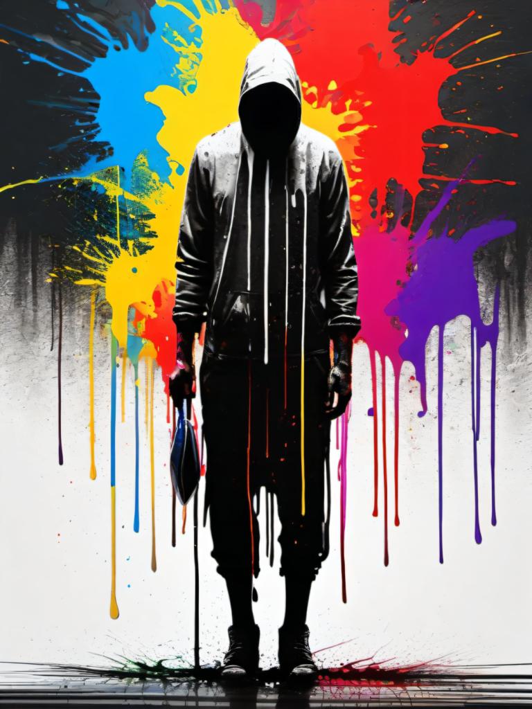 Spray Painting,Spray Painting, People, man, paint splatter, 1boy, paint, solo, male focus, holding, hood