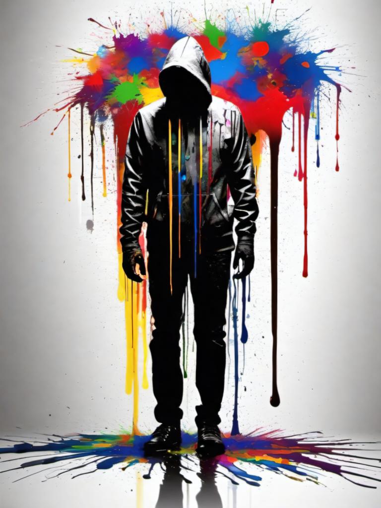 Spray Painting,Spray Painting, People, man, paint splatter, 1boy, hood, paint, solo, male focus, hood up