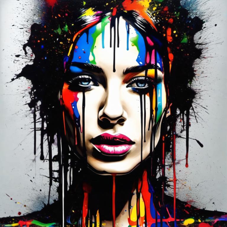 Spray Painting,Spray Painting, People, woman, solo, 1girl, paint splatter, blue eyes, makeup, lipstick