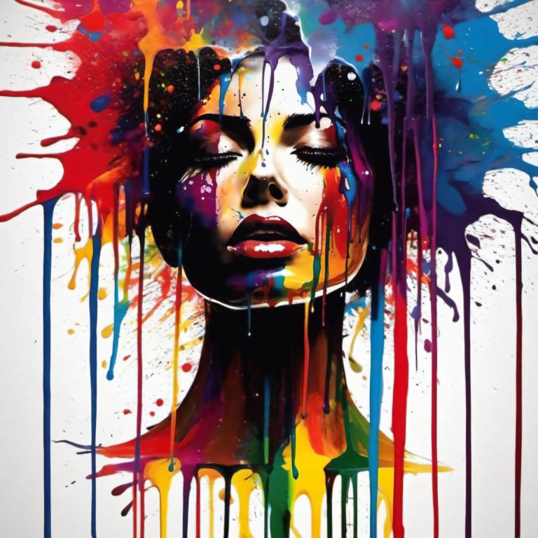 Spray Painting,Spray Painting, People, woman, solo, abstract, paint splatter, closed eyes, makeup, paint