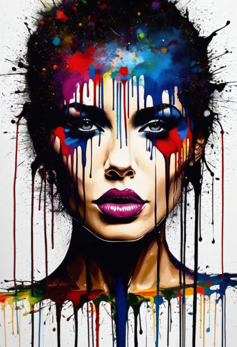 Spray Painting,Spray Painting, People, woman, solo, paint splatter, makeup, male focus, lipstick, 1boy, paint