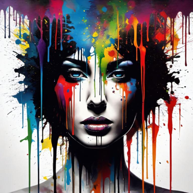 Spray Painting,Spray Painting, People, woman, solo, paint splatter, blue eyes, 1girl, makeup, lips, paint