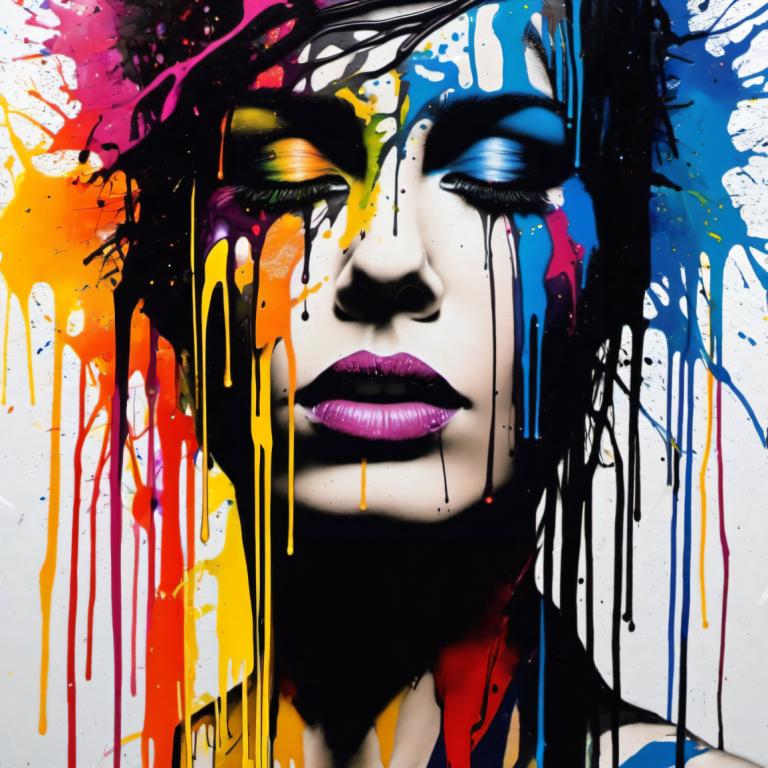 Spray Painting,Spray Painting, People, woman, solo, 1girl, paint splatter, makeup, lipstick, paint, lips