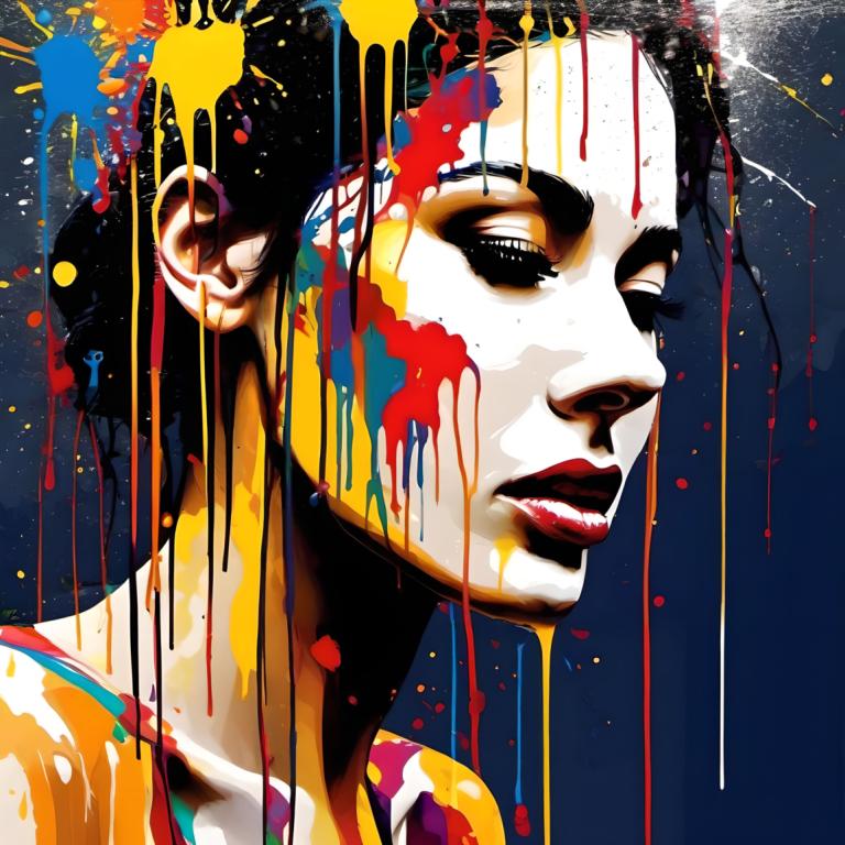 Spray Painting,Spray Painting, People, woman, 1girl, solo, paint splatter, black hair, red lips, paint