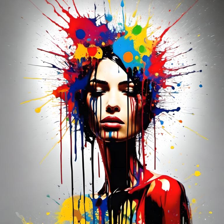 Spray Painting,Spray Painting, People, woman, solo, paint splatter, 1girl, black hair, paint