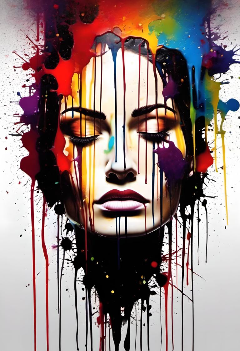 Spray Painting,Spray Painting, People, woman, solo, paint splatter, abstract, makeup, paint, 1girl, lips