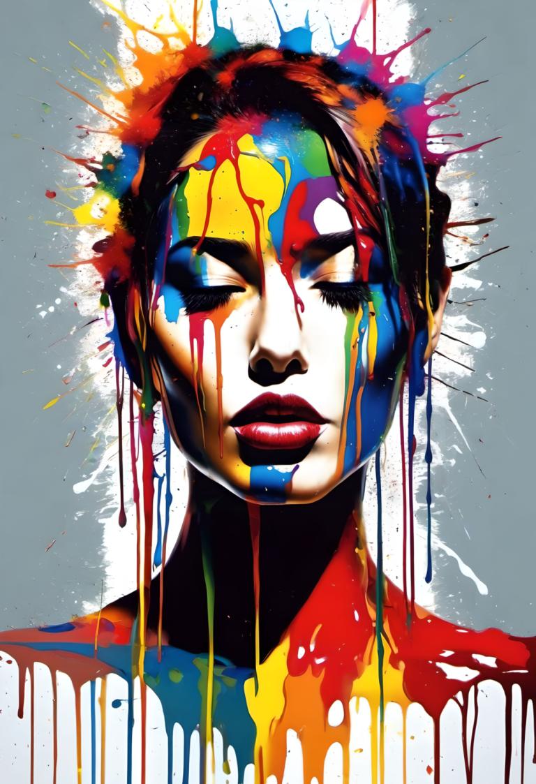 Spray Painting,Spray Painting, People, woman, solo, paint splatter, makeup, portrait, paint, red lips