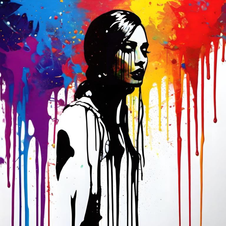 Spray Painting,Spray Painting, People, woman, solo, 1girl, paint splatter, abstract, colorful, long hair