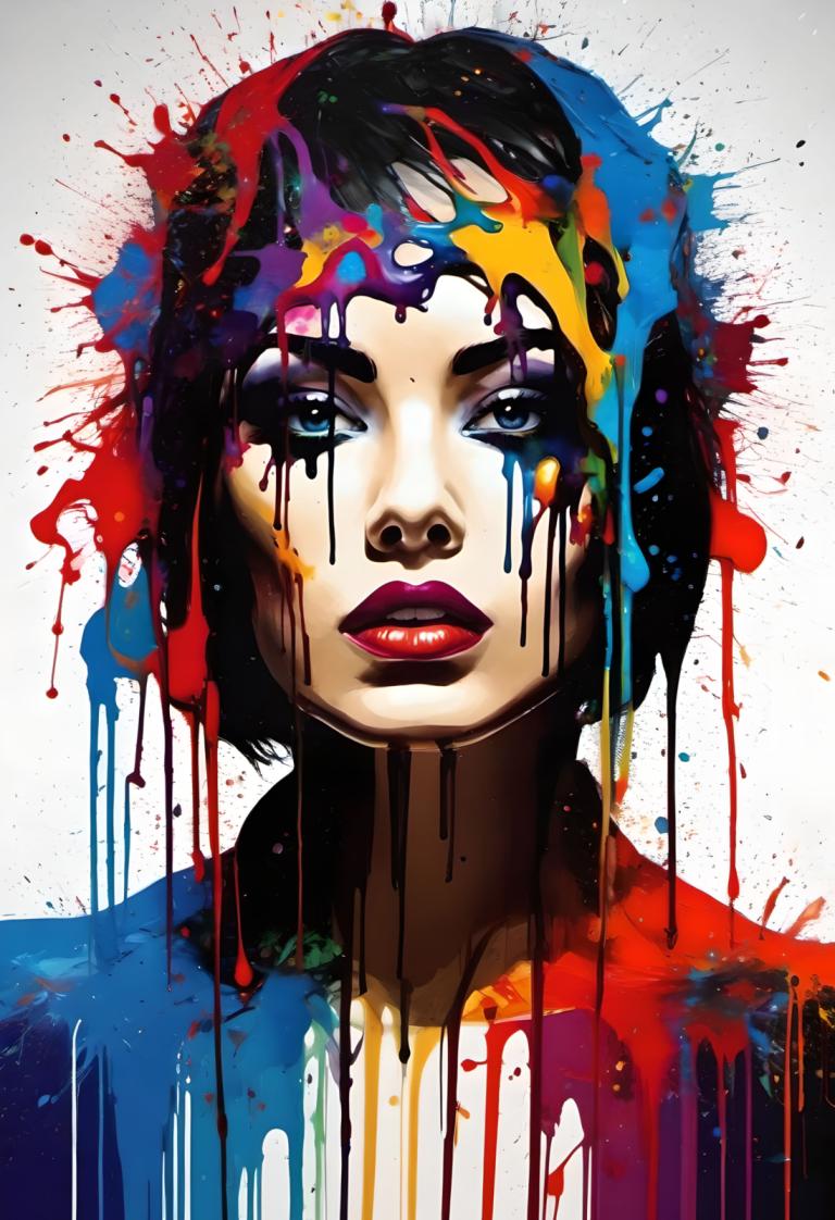 Spray Painting,Spray Painting, People, woman, 1girl, solo, paint splatter, makeup, black hair, short hair