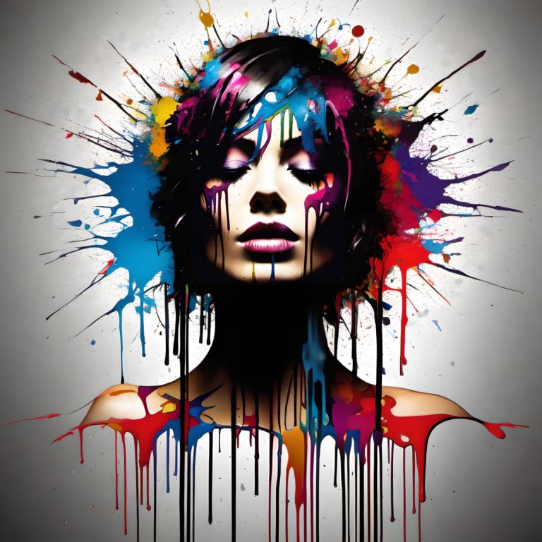 Spray Painting,Spray Painting, People, woman, solo, 1girl, paint splatter, makeup, portrait, paint