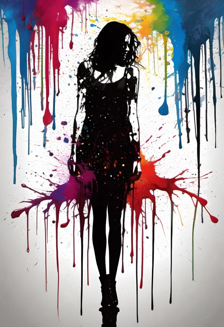 Spray Painting,Spray Painting, People, woman, 1girl, solo, paint splatter, paint, abstract, standing