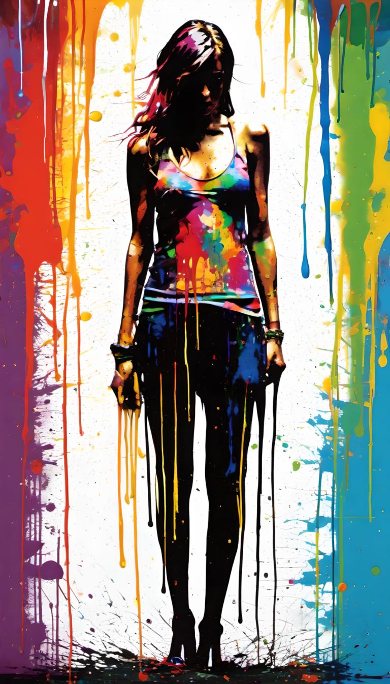 Spray Painting,Spray Painting, People, woman, 1girl, solo, bracelet, high heels, from behind, colorful