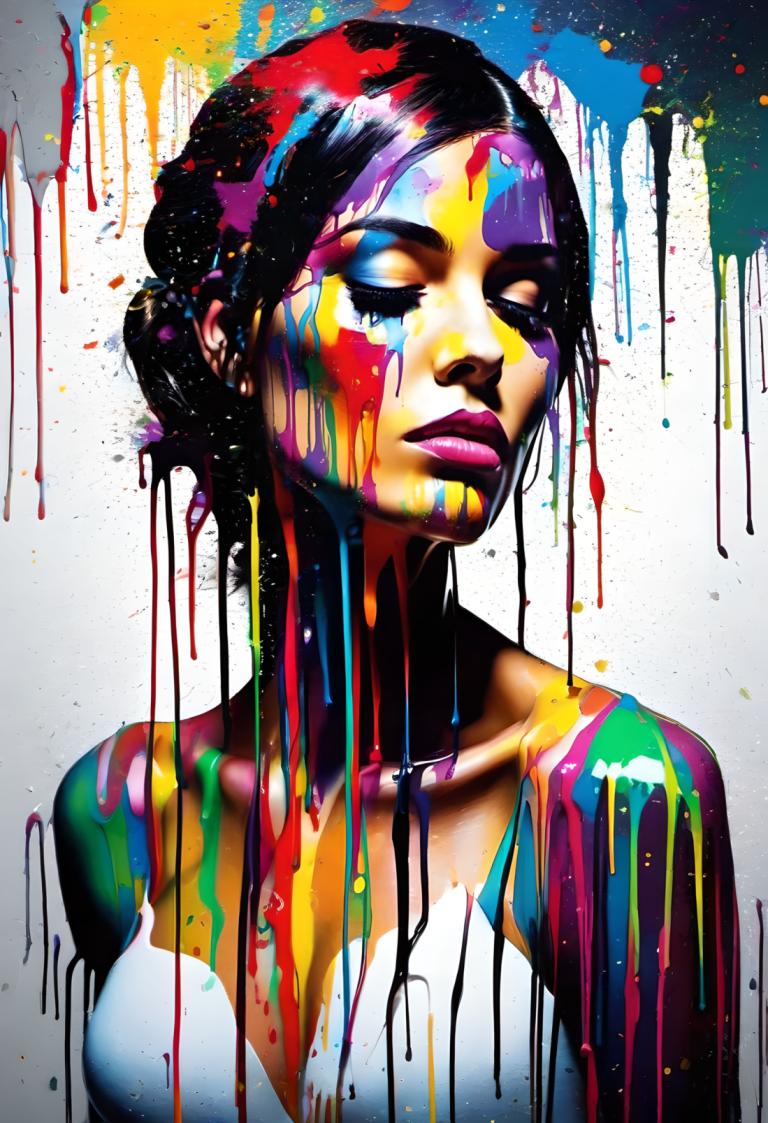 Spray Painting,Spray Painting, People, woman, 1girl, solo, paint splatter, breasts, paint, upper body