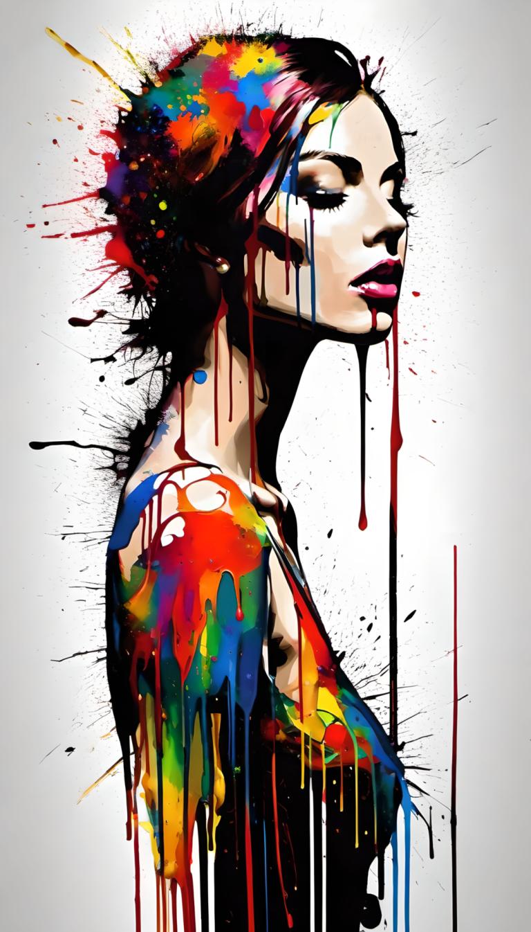 Spray Painting,Spray Painting, People, woman, 1girl, solo, paint splatter, colorful, abstract, paint, lips