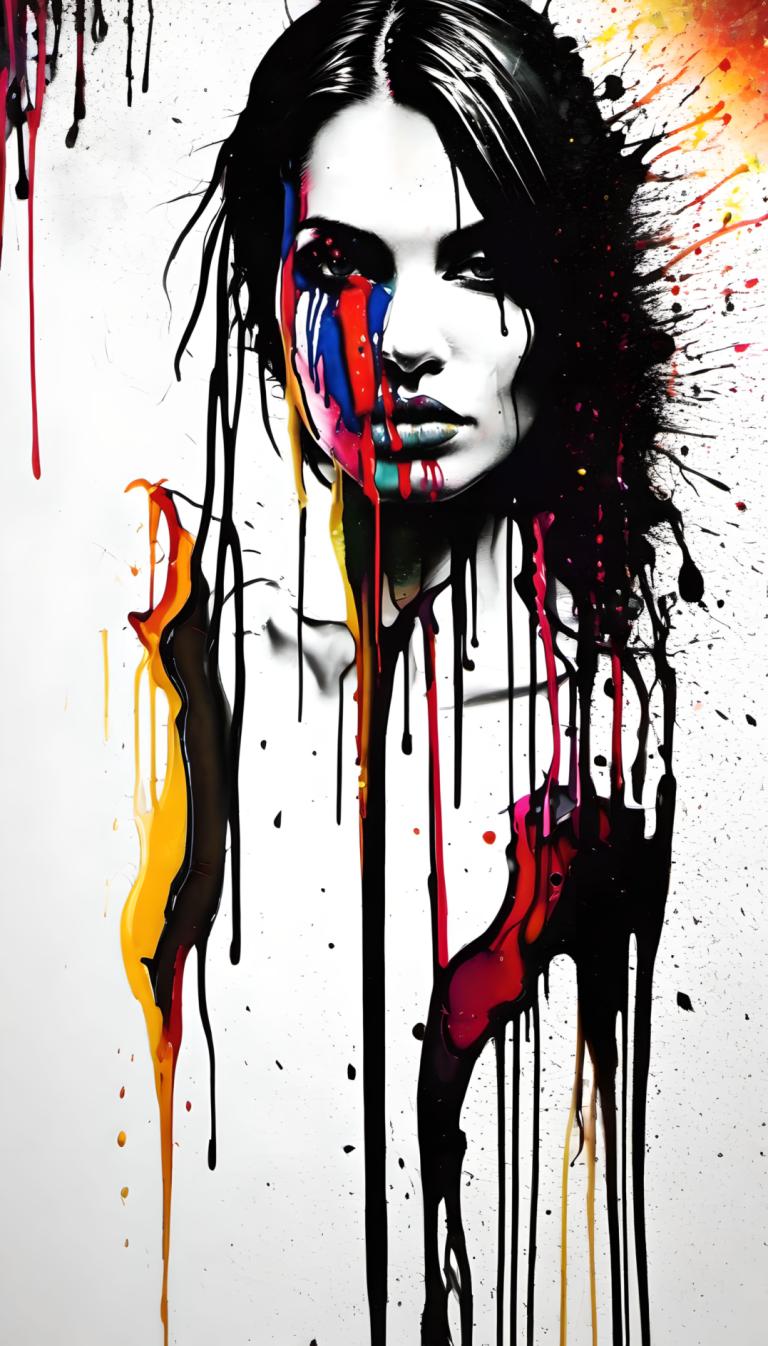 Pintura con pistola,Pintura con pistola, Gente, mujer, solo, 1 chica, pelo negro, abstracto, labios, sangre