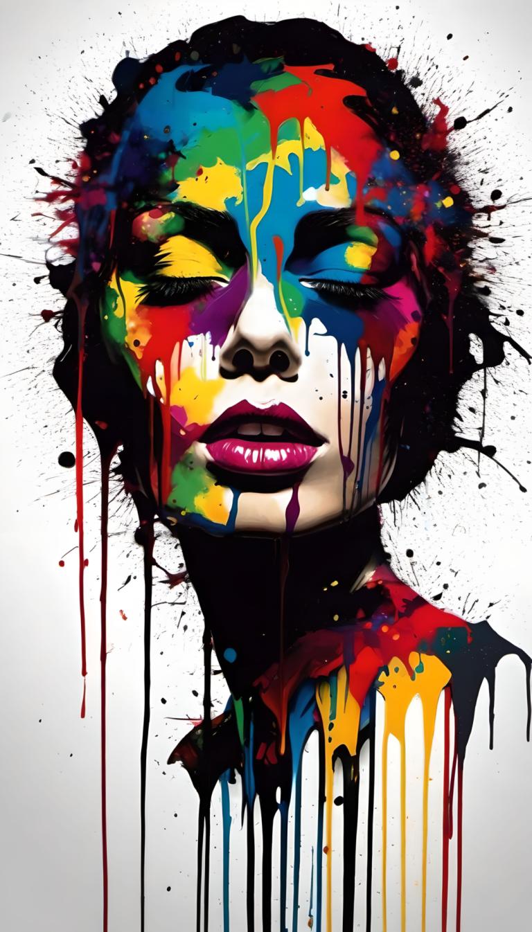 Spray Painting,Spray Painting, People, woman, solo, paint splatter, makeup, colorful, smile, lipstick, paint