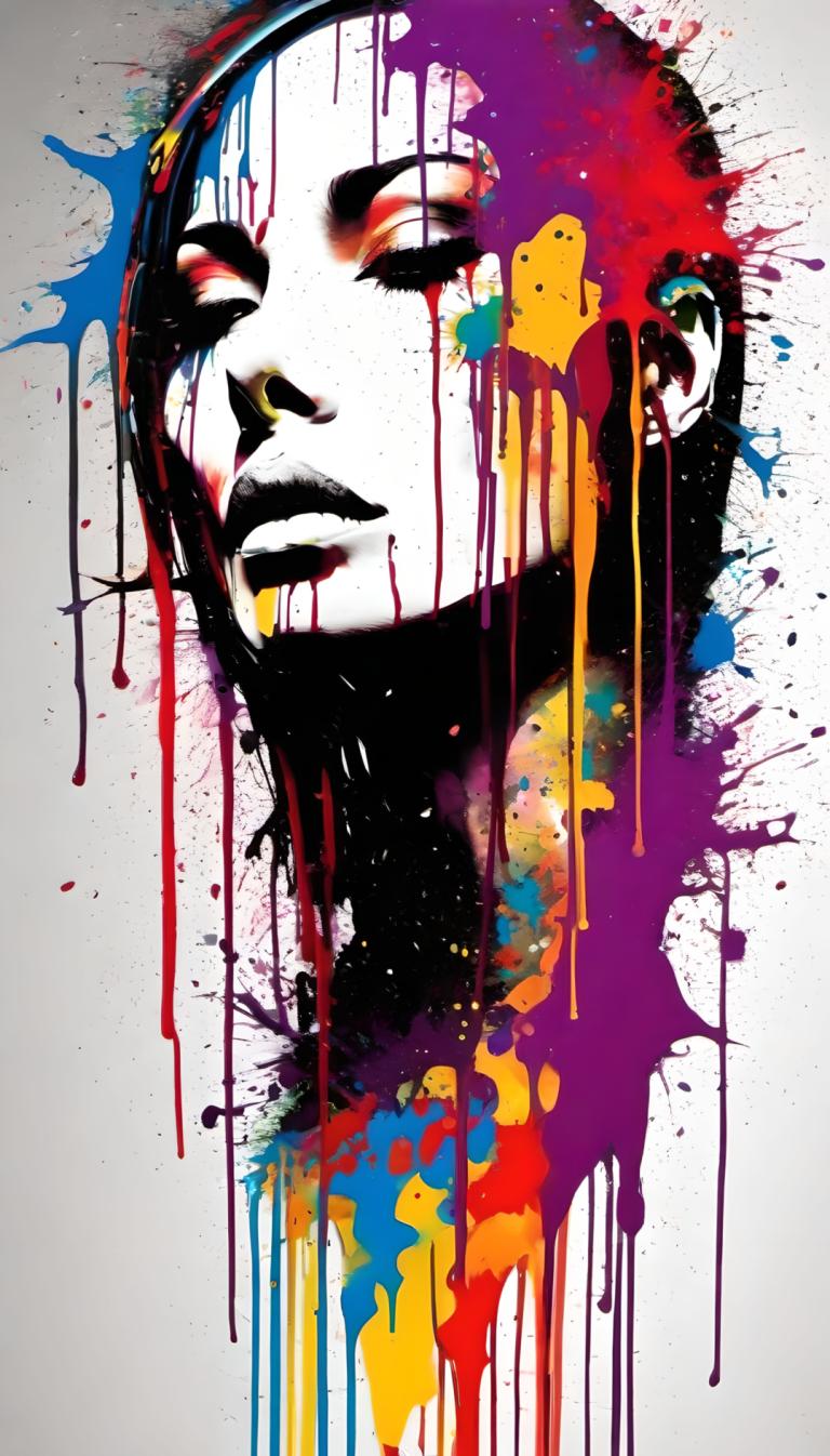 Spray Painting,Spray Painting, People, woman, solo, paint splatter, abstract, 1girl, paint, colorful