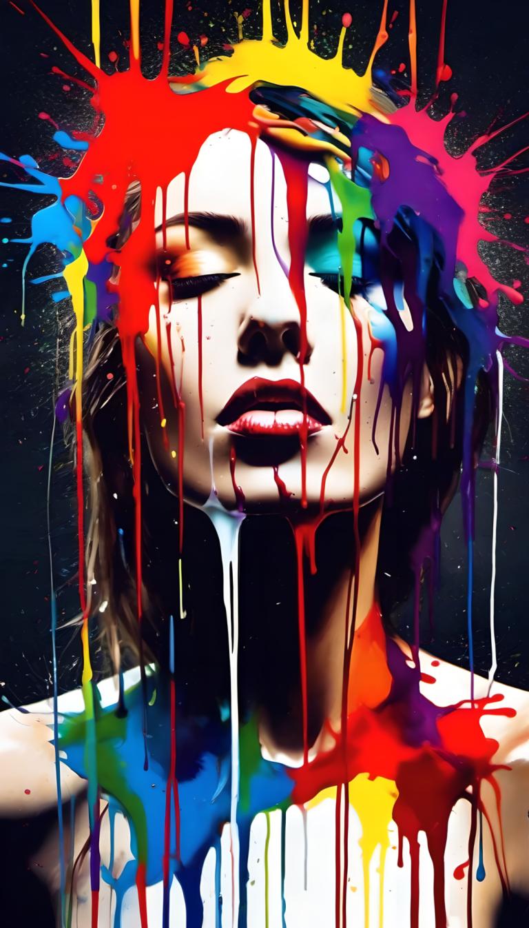 Spray Painting,Spray Painting, People, woman, solo, paint splatter, 1girl, open mouth, paint, teeth, portrait