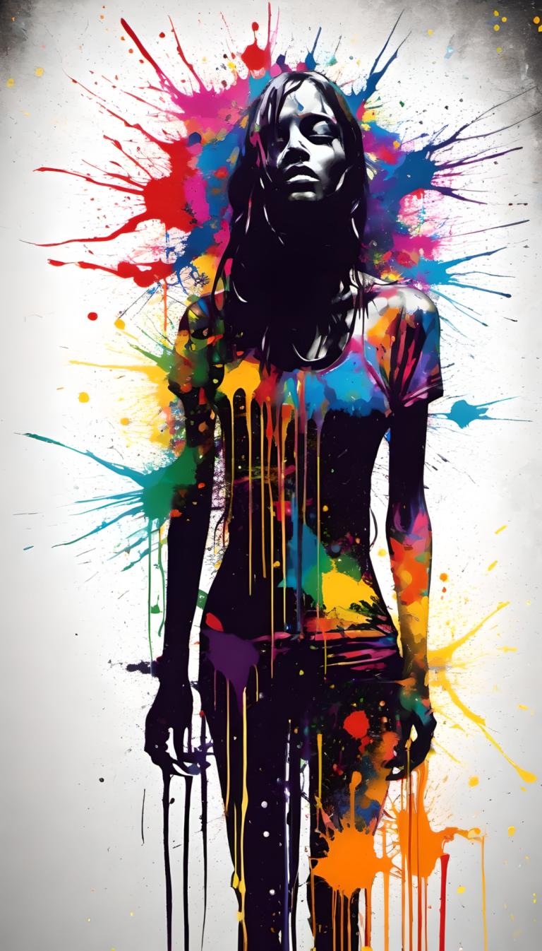 Spray Painting,Spray Painting, People, woman, solo, paint splatter, colorful, abstract, male focus, paint