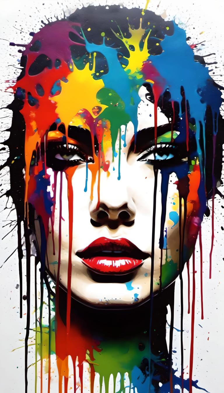 Spray Painting,Spray Painting, People, woman, solo, paint splatter, makeup, red lips, lipstick, 1girl