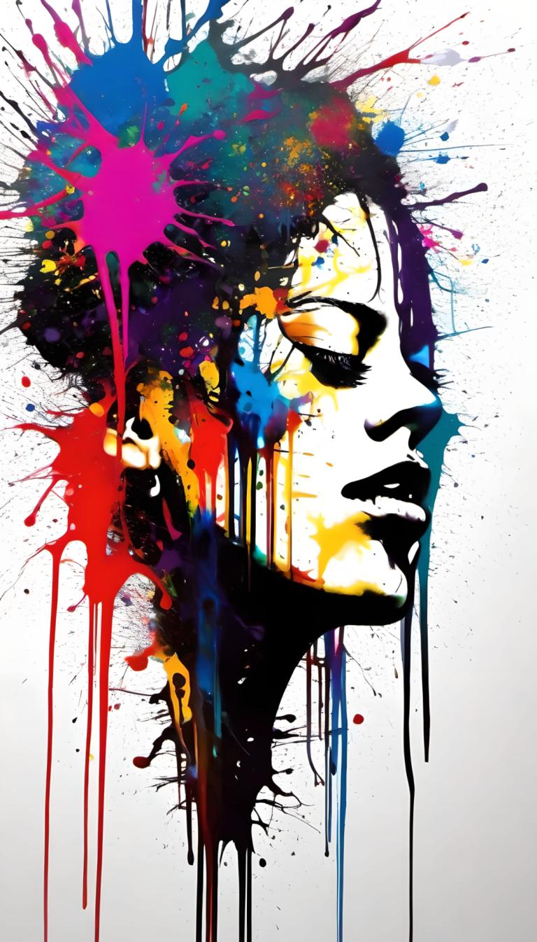 Spray Painting,Spray Painting, People, woman, abstract, paint splatter, solo, 1girl, white background