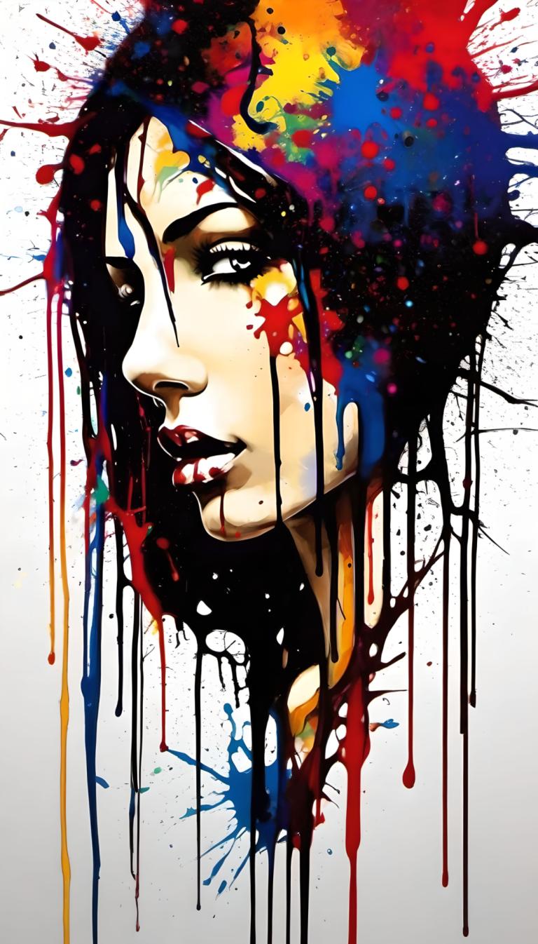 Spray Painting,Spray Painting, People, woman, solo, paint splatter, paint, male focus, abstract, makeup