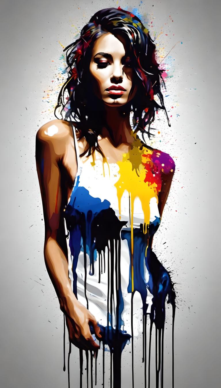 Spray Painting,Spray Painting, People, woman, 1girl, solo, black hair, paint splatter, lips